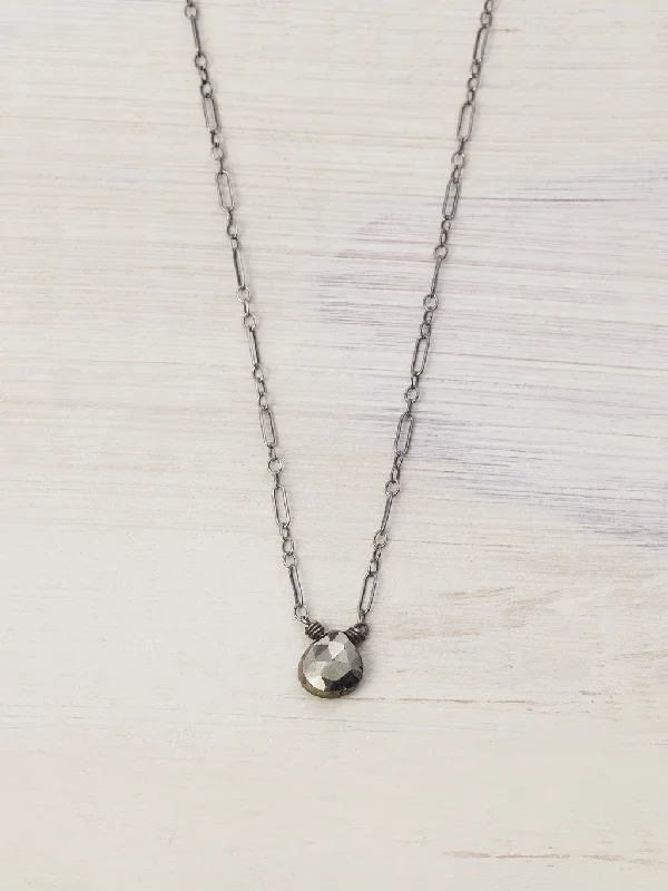 Tiny Antiqued Pyrite Gem Necklace