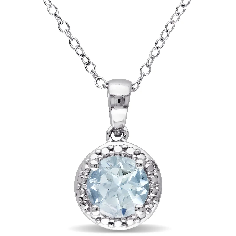 Mimi & Max 1 1/7ct TGW Aquamarine Halo Pendant with Chain in Sterling Silver