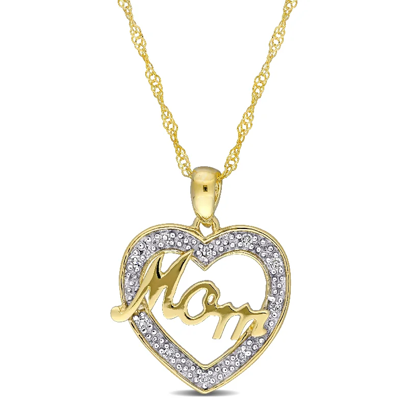 Mimi & Max Diamond Mom Heart Necklace in 10k Yellow Gold