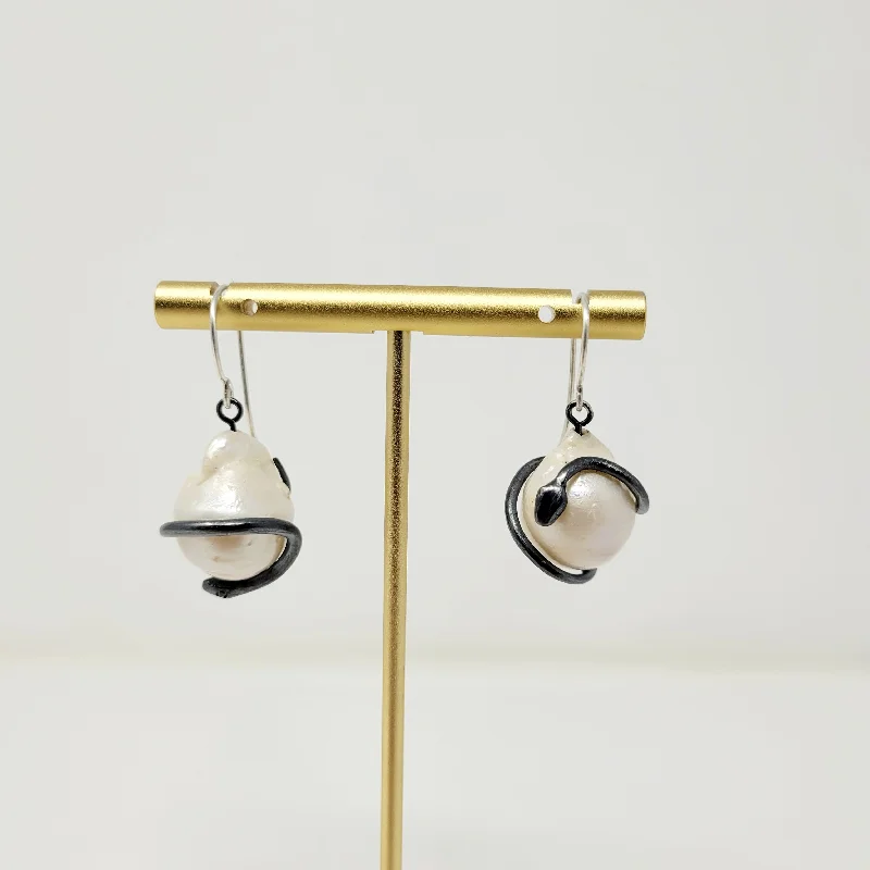 Snake Wrapped Baroque Pearl Earrings