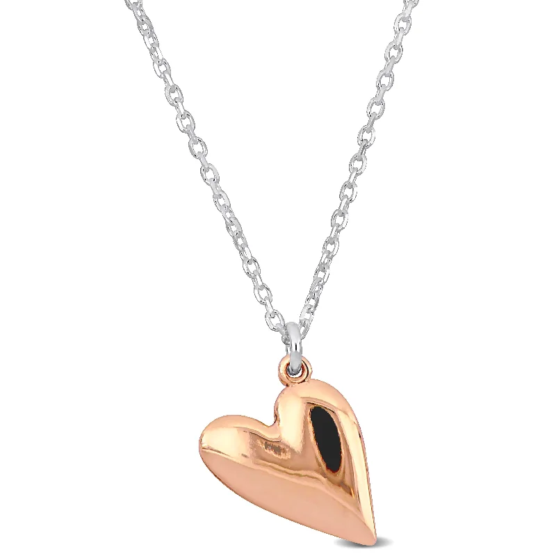 Mimi & Max Pink Heart Necklace on Diamond Cut Cable Chain in Sterling Silver - 16.5+1 in.