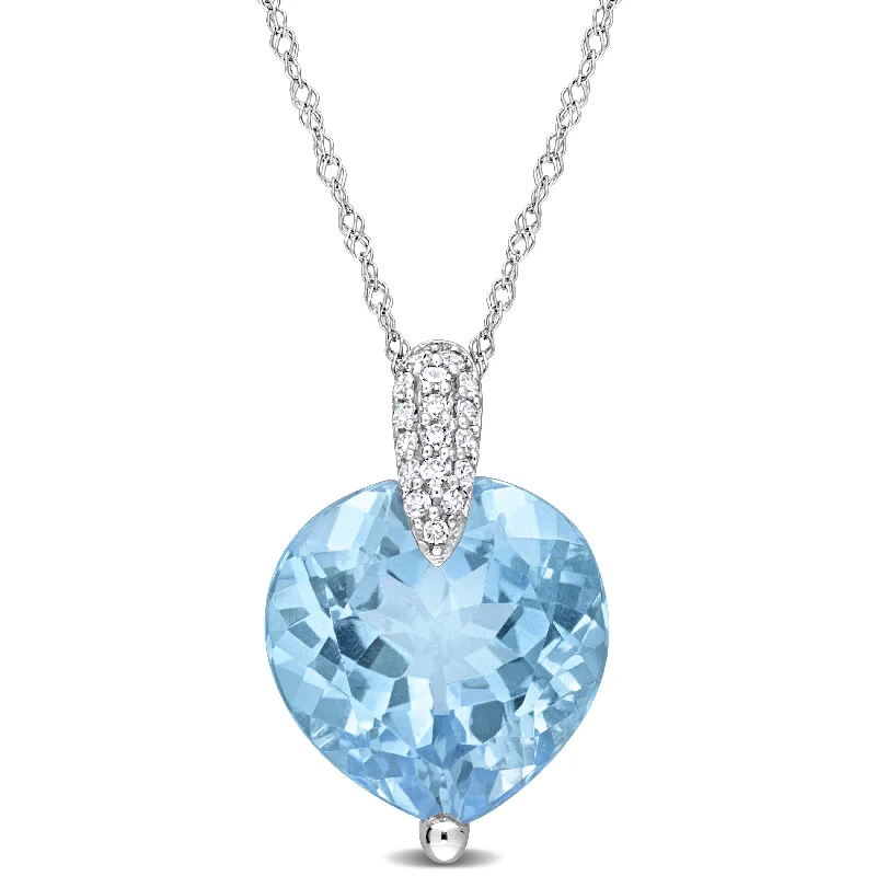 Mimi & Max 7ct TGW Sky-Blue Topaz and 1/10ct TDW Diamond Heart Pendant with Chain in 14k White Gold