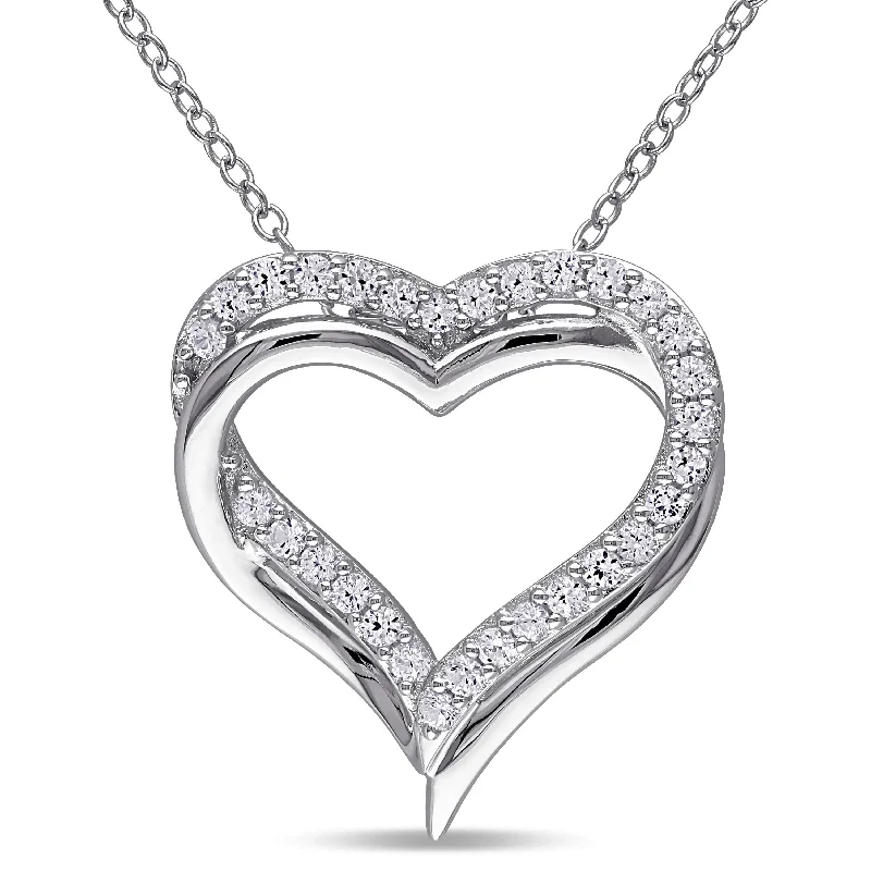 Mimi & Max Created White Sapphire Crossover Heart Necklace in Sterling Silver