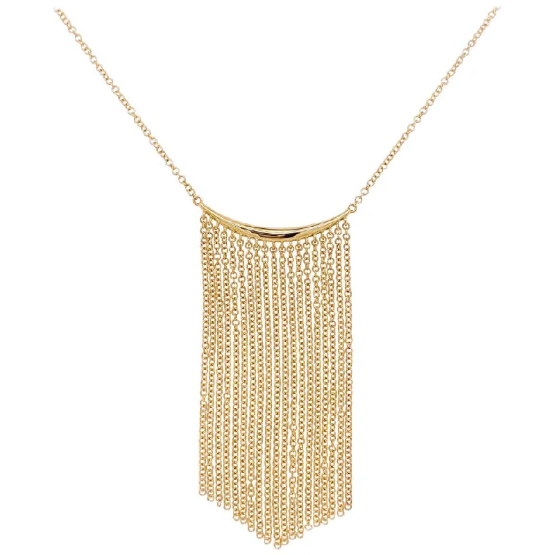 14k Yellow Gold Curved Bar, Waterfall Chain Necklace