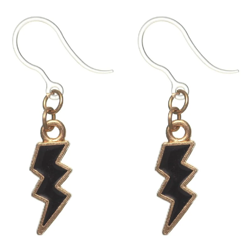 Gold Rimmed Lightning Bolt Dangles Hypoallergenic Earrings for Sensitive Ears Made with Plastic Posts