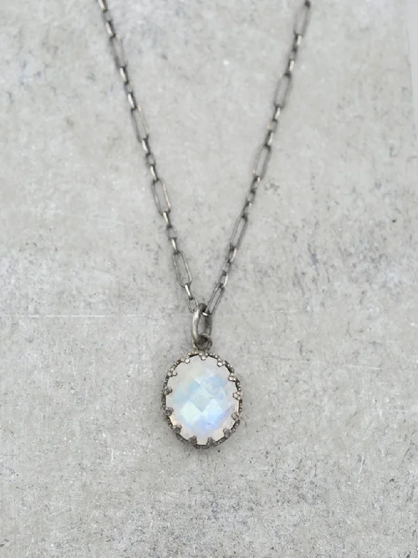 Antiqued Rainbow Moonstone Crown Necklace