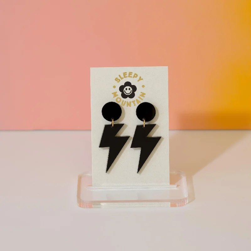 Black Lightning Bolt Dangle Earrings