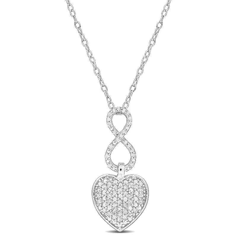 Mimi & Max 1/4ct TDW Diamond Infinity Heart Pendant w Round Cable Chain in Sterling Silver - 18 in