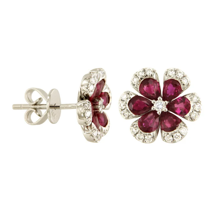 Ruby and Diamond Flower Earrings