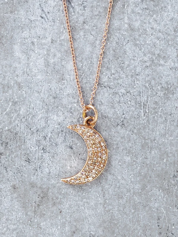 14K Diamond Crescent Moon Necklace