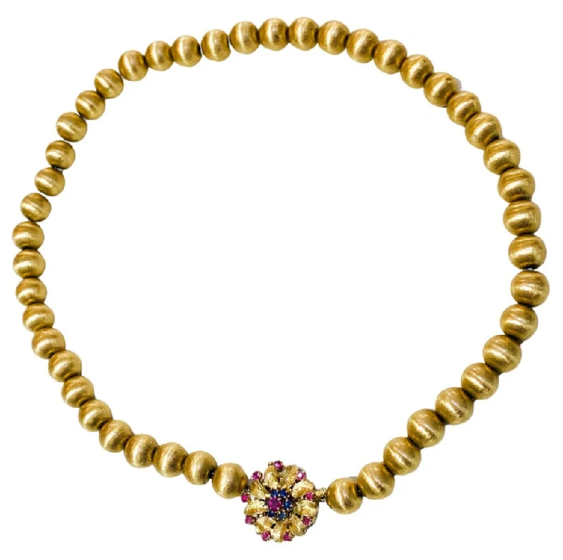 Estate Gold Beads Ruby Sapphire Clasp Necklace