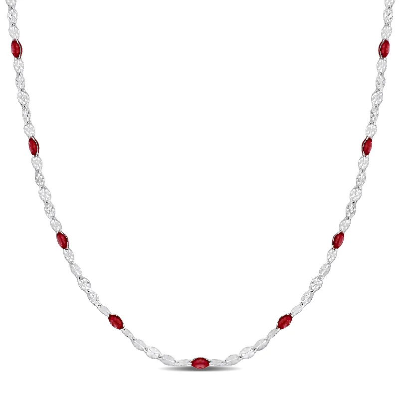 Mimi & Max Pink Enamel Bead Station Necklace in Sterling Silver - 18 in.