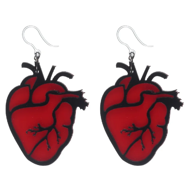 Exaggerated Anatomical Heart Dangles Hypoallergenic Earrings for Sensitive Ears Made with Plastic Posts