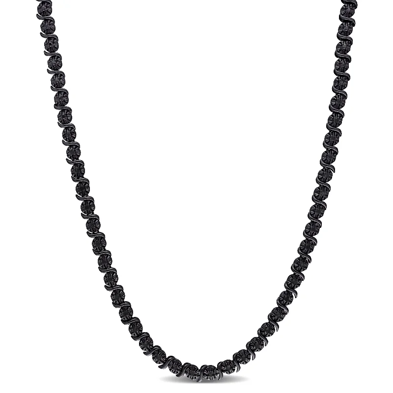 Mimi & Max 1/2ct TW Black Diamond Tennis Necklace in Sterling Silver