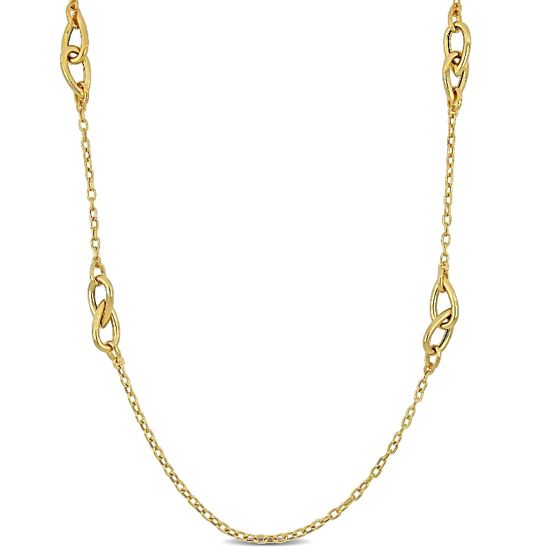 Mimi & Max Double Pear Shape Link Station Necklace in Yellow Silver- 23+2 in.