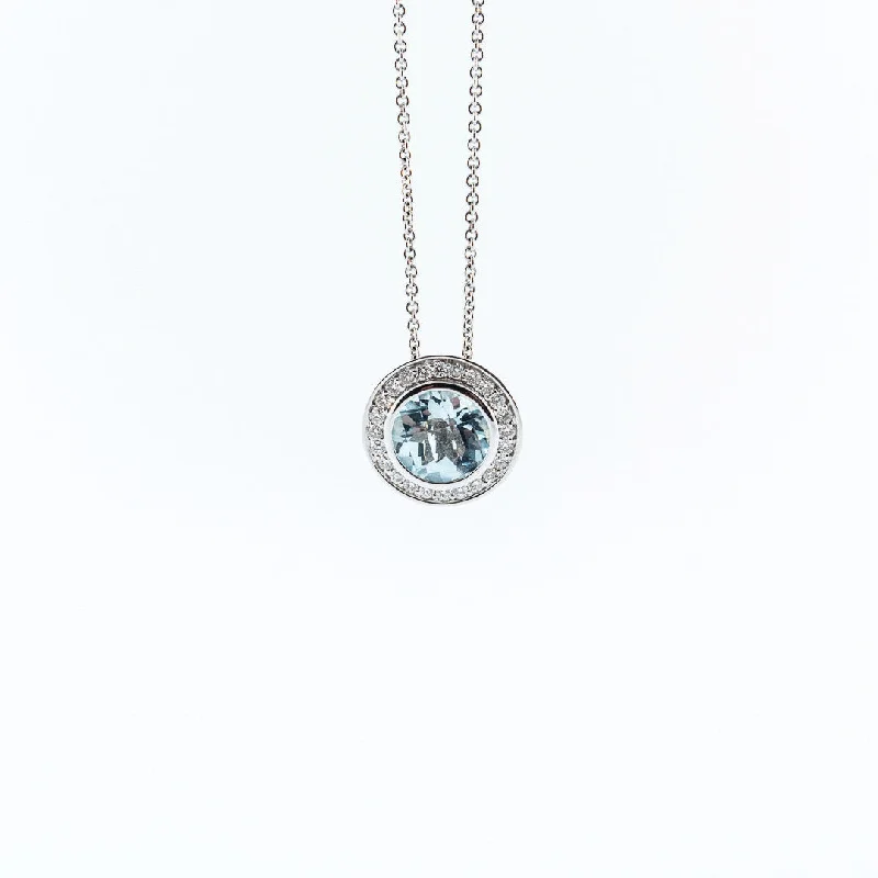 Topaz Pendant with Diamond Halo Necklace