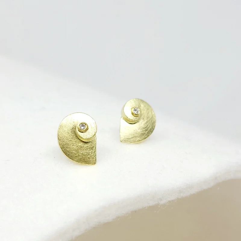 Gold Spiral Stud Earrings with Tiny Diamonds