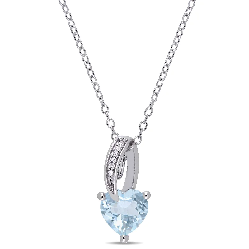 Mimi & Max 1 1/2ct TGW Aquamarine Heart and Diamond Accents Pendant with Chain in Sterling Silver