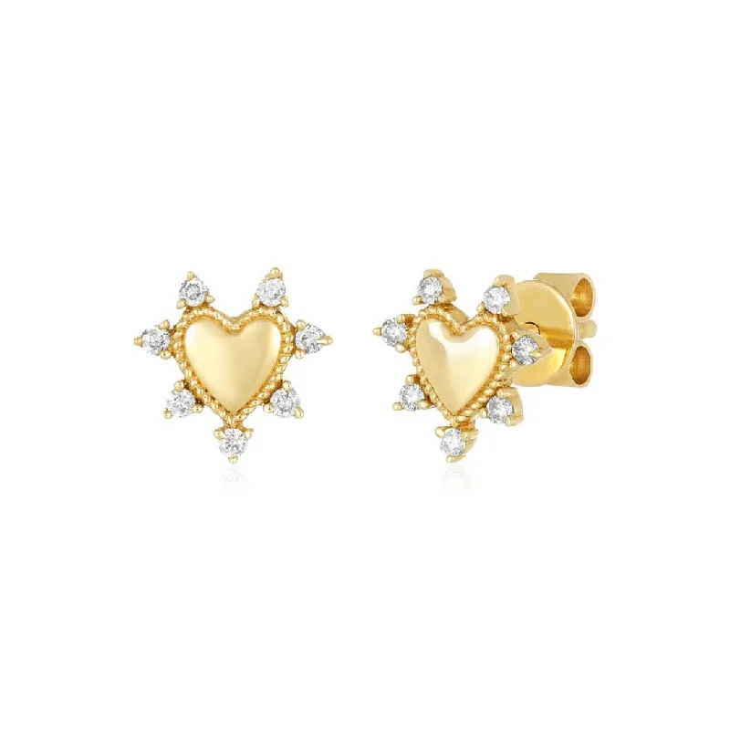 Gold & Diamond Heart Studs