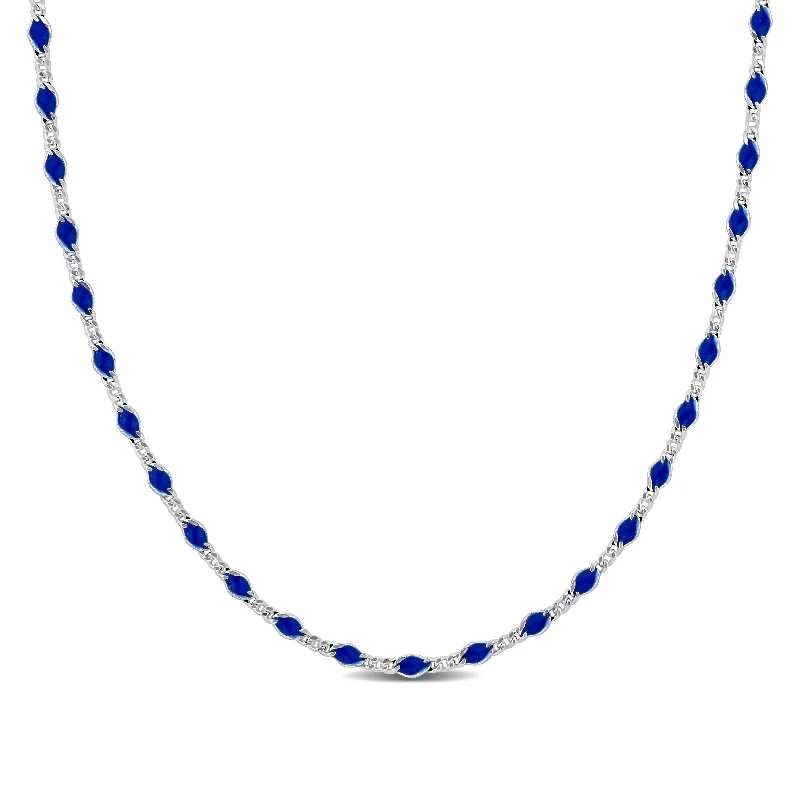 Mimi & Max Blue Enamel Bead Necklace in Sterling Silver - 18 in.