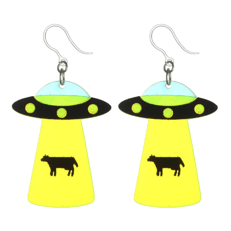 Exaggerated UFO Dangles Hypoallergenic Earrings for Sensitive Ears Made with Plastic Posts