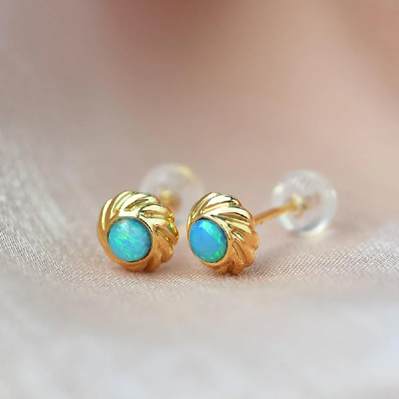 Natural Opal Vintage Yellow Gold Earrings