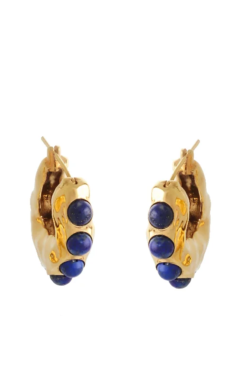 WAVE HOOP EARRINGS WITH LAPIS STONES