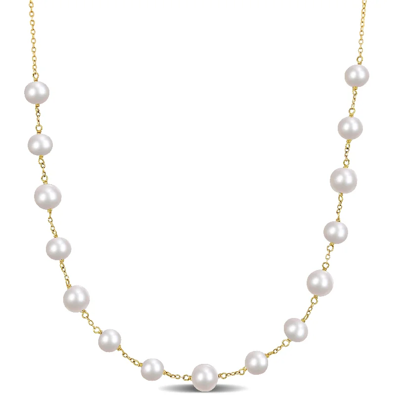 Mimi & Max 6.5-8.5mm Cultured Freshwater Pearl Tin Cup Necklace in Silver