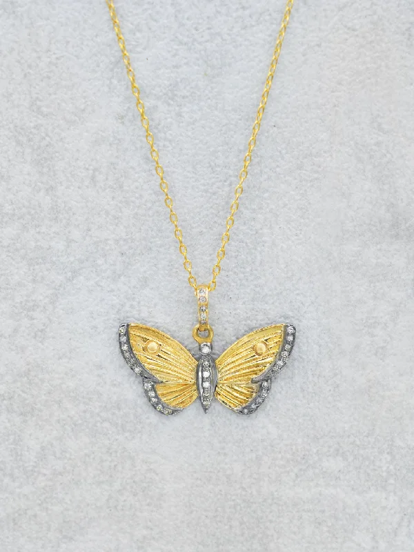 14K + Diamond Golden Butterfly Necklace