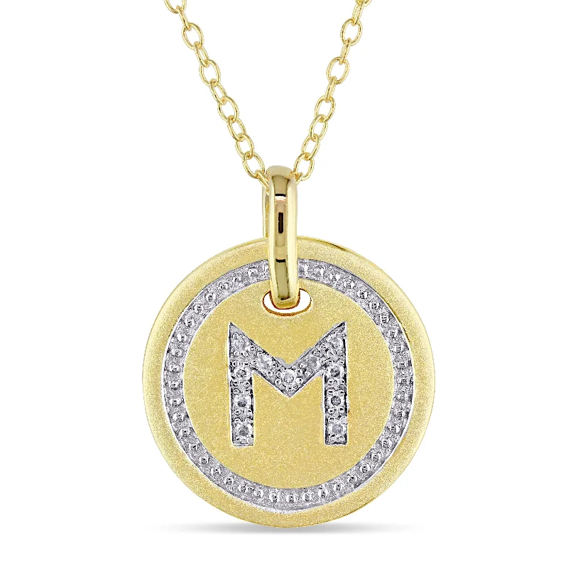 Mimi & Max M Initial Diamond Accent Pendant with Chain in Yellow Plated Sterling Silver