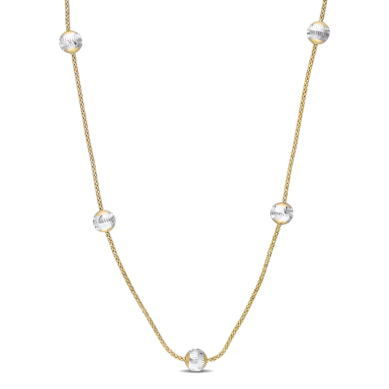 Mimi & Max 6mm White Ball Station Chain Necklace in Yellow Plated Sterling Silver - 16 in