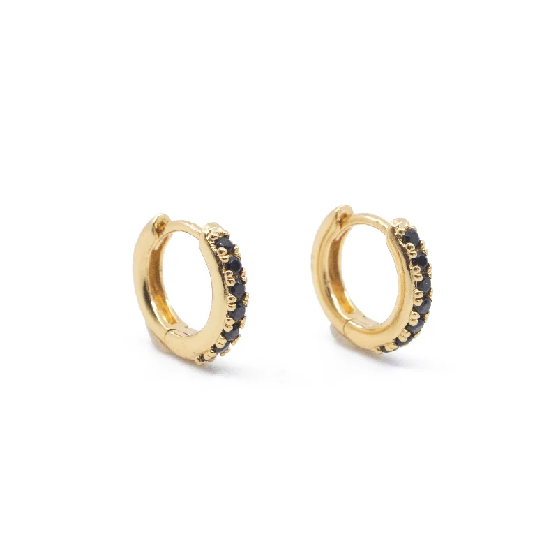 CZ Black Diamond Huggie Hoops Earrings in Gold