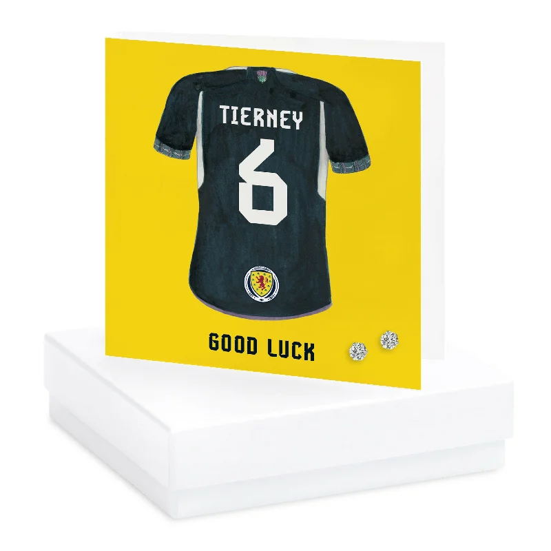 Scotland Football Shirt Tierney 6 Good Luck Boxed Sterling Silver Earring Card