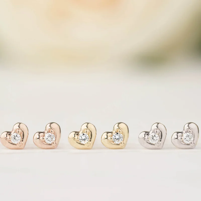 Tiny Heart Diamond Studs