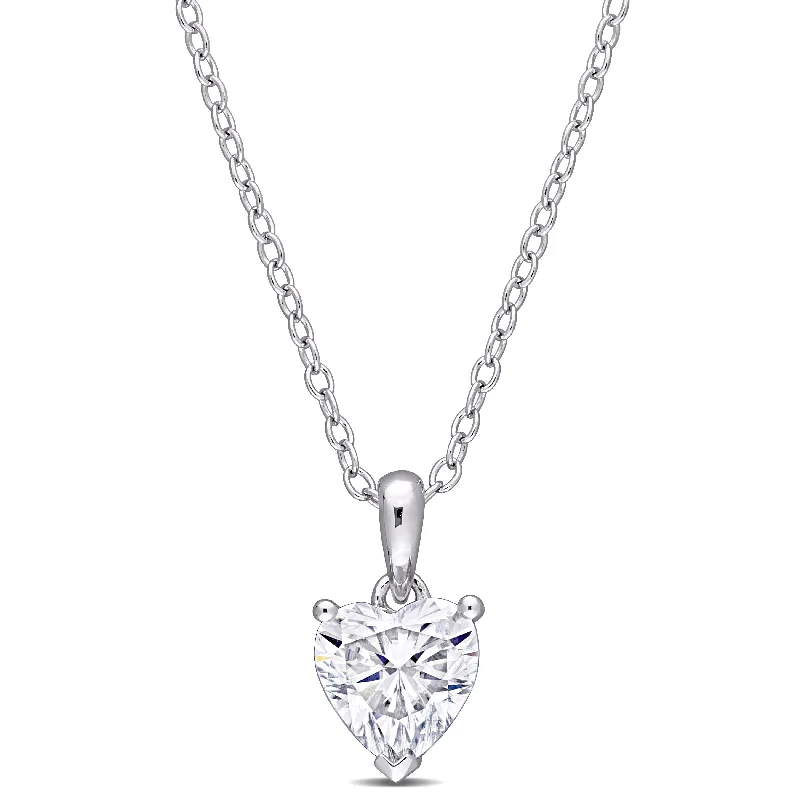 Mimi & Max 1ct DEW Heart Shaped Created Moissanite Solitaire Pendant With Chain in Sterling Silver