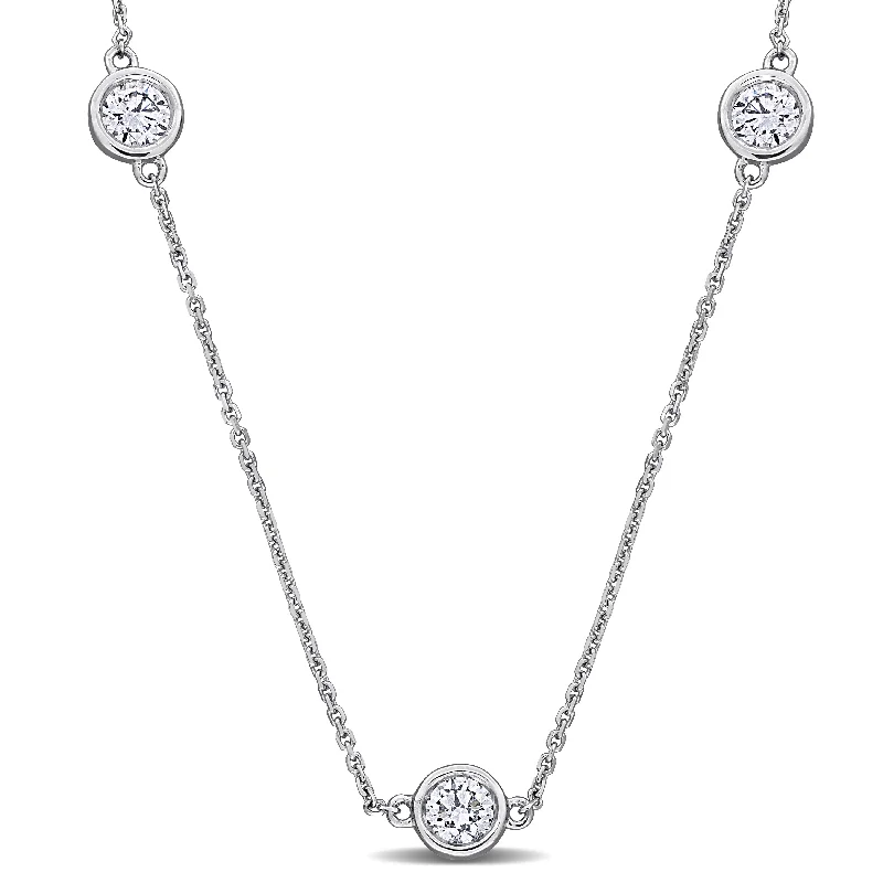 Created Forever 1 3/4ct TW Lab-Grown Diamond 3-Stone Necklace 14k White Gold-16 + 2 ext