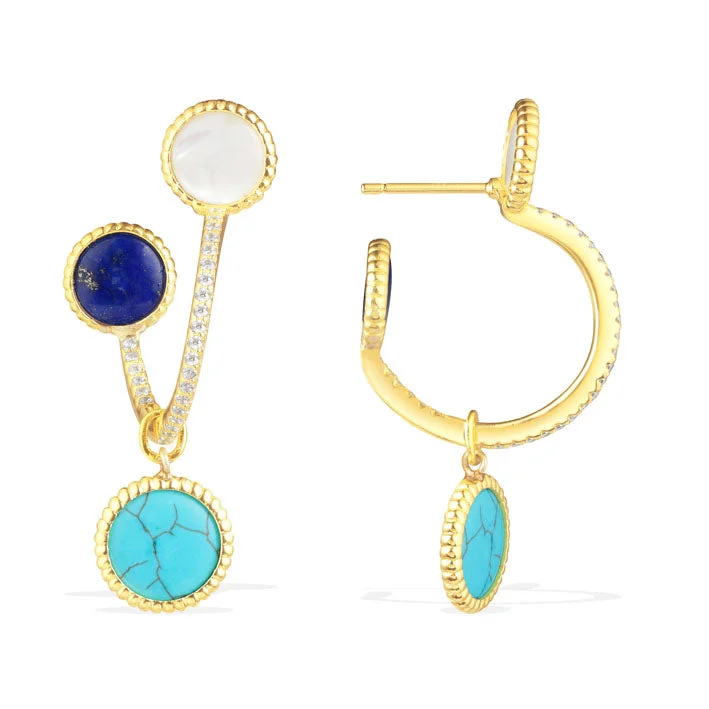 APM Yellow Silver Earrings With Turquoise, Lapis, Mother Of Pearl Coins AE9904Y