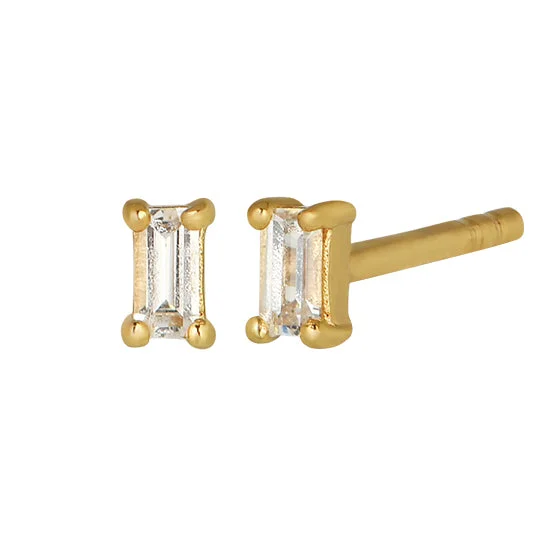 Dara Clear Baguette Stud Earrings in Gold