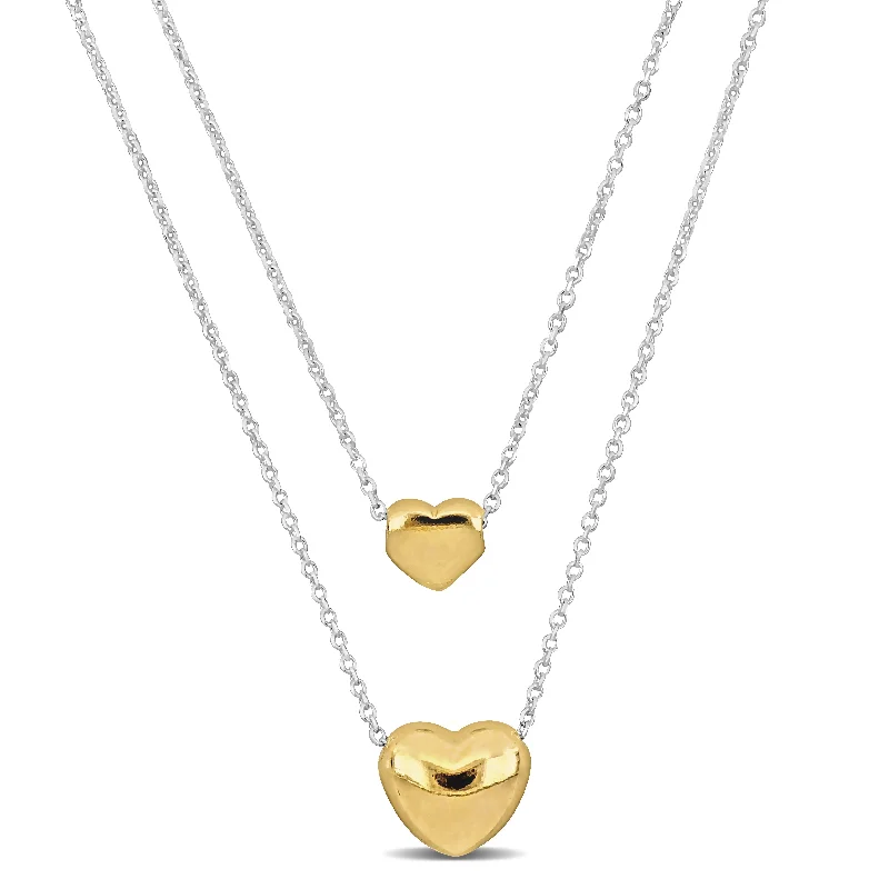 Mimi & Max Yellow Two Heart Double Strand Necklace in Sterling Silver - 16+18 in.