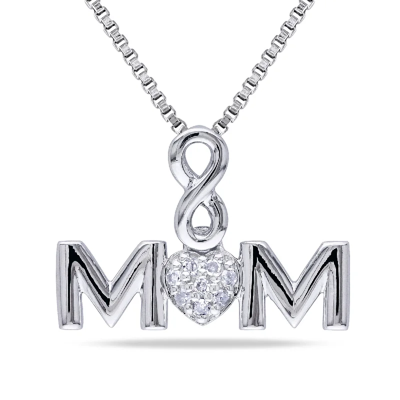 Mimi & Max Women's Diamond Infinity "Mom" Pendant with Chain in Sterling Silver