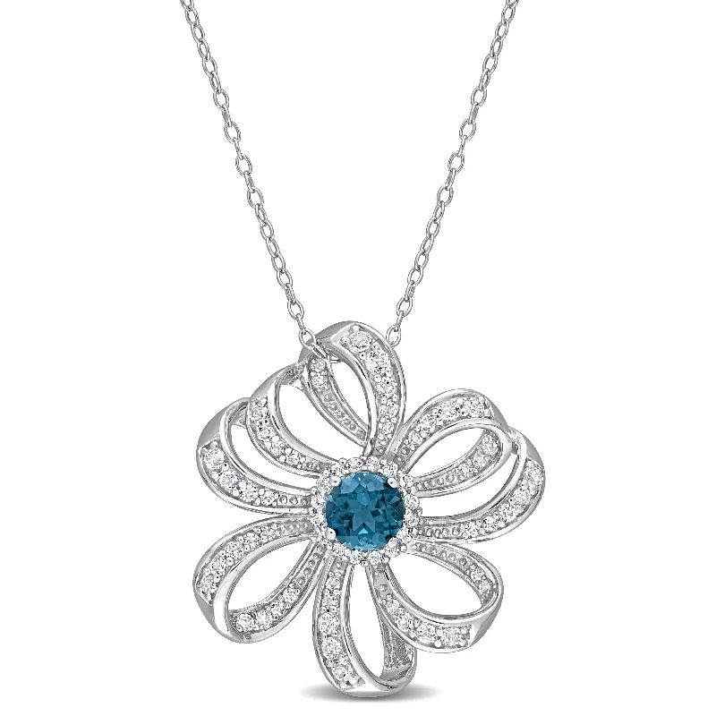 Mimi & Max 2 1/4ct TGW London Blue and White Topaz Flower Pendant with Chain in Sterling Silver