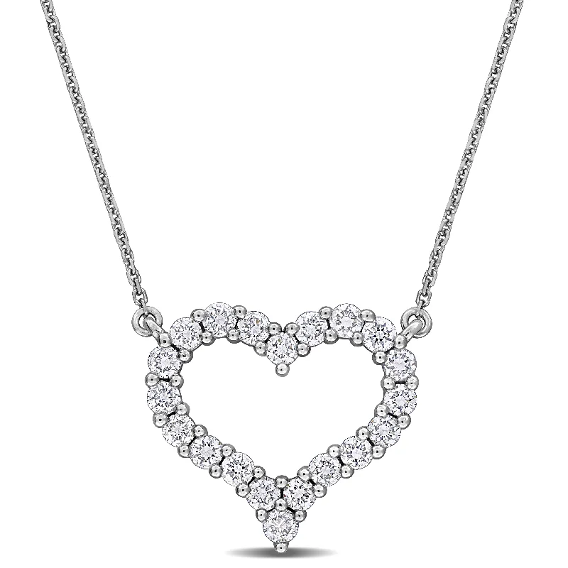 Created Forever 1ct TW Lab-Grown Diamond Open Heart Necklace 14k White Gold-17 in