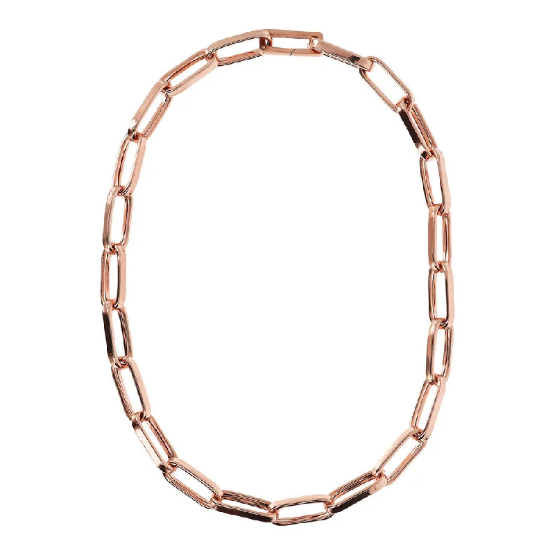 Bronzallure Rose Gold Plated Purezza Elongated Link Necklace 45.7cm