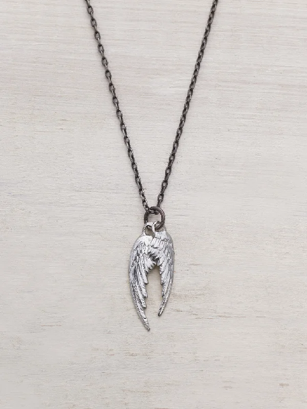 Antiqued Silver Angel Wings Necklace