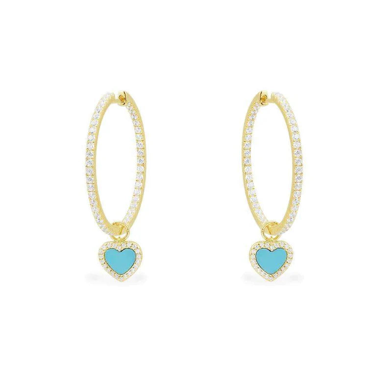 APM ETE Lagoon Blue Hoop Earrings with Heart - Yellow Silver AE13092XTUY