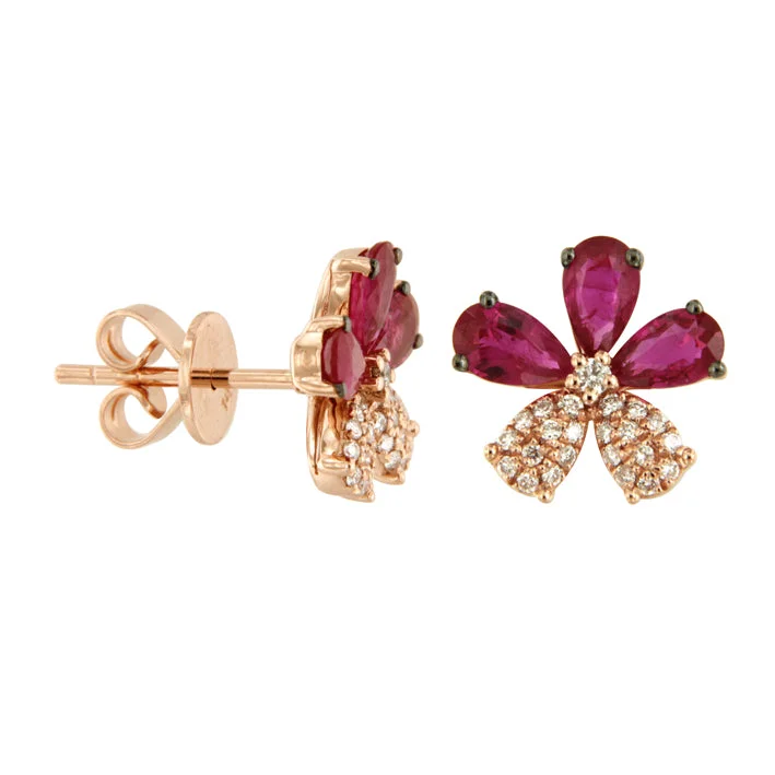 Ruby and Diamond Flower Earrings