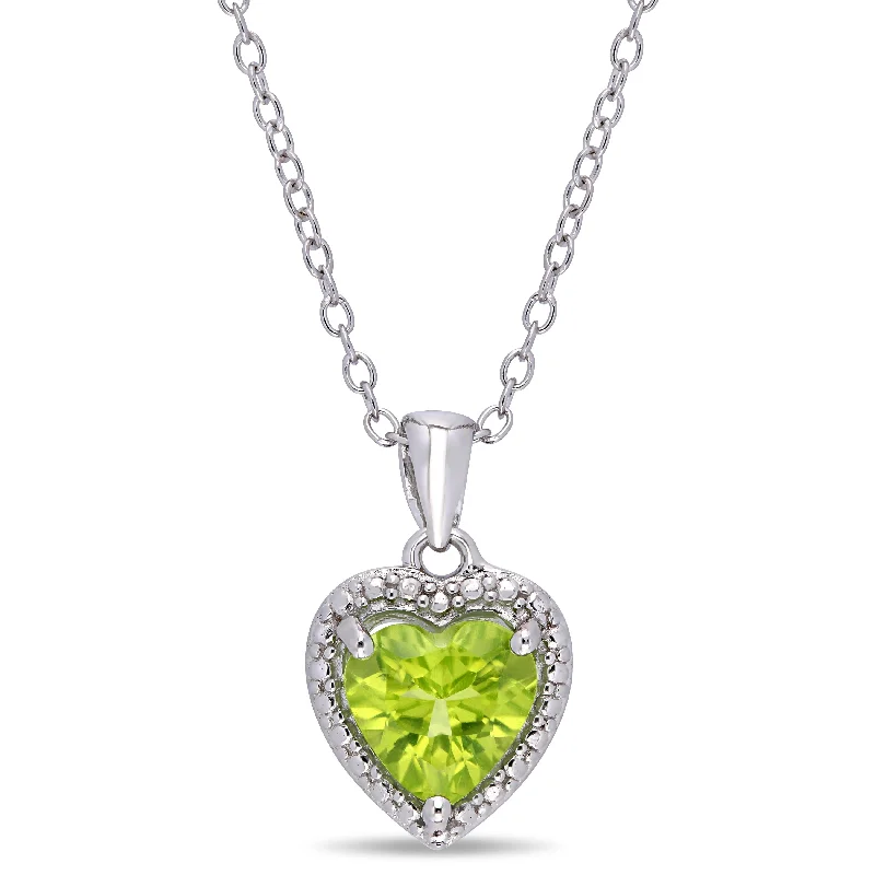 Mimi & Max Peridot Heart Halo Necklace in Sterling Silver