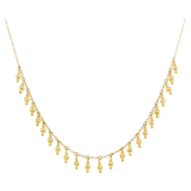 Gold Drops Necklace, 14 Karat Yellow Gold Bujukan Bead Station Necklace