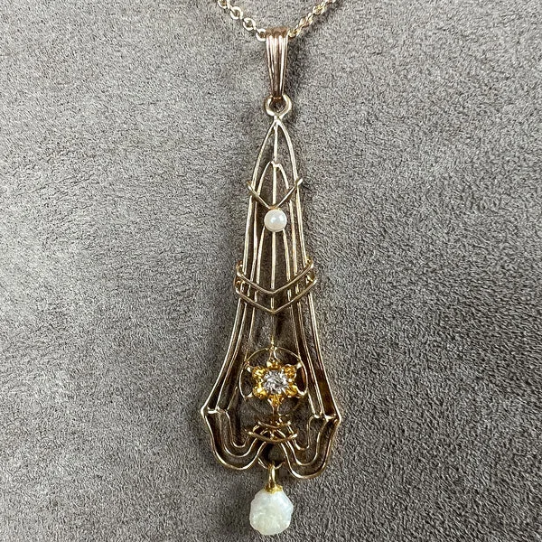 Antique Diamond Lavalier Pendant Necklace