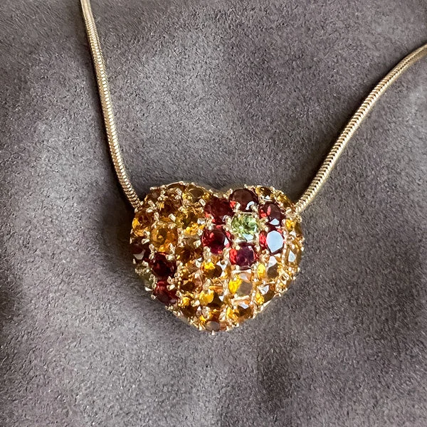 Vintage Gemstone Pave Heart Slide Necklace